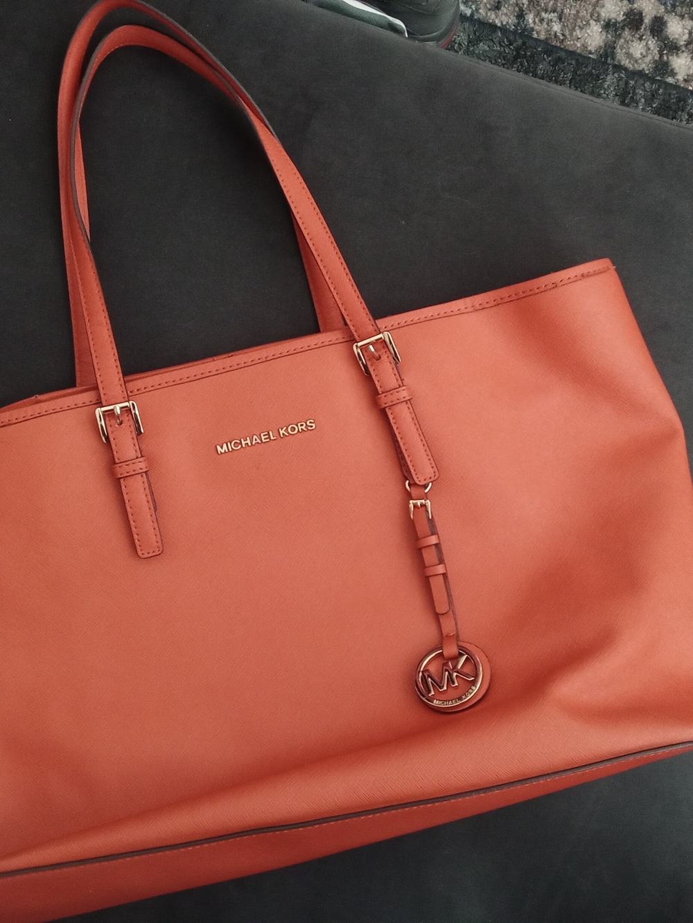 Michael Kors Saffiano Leather Tote in Rust Orange with Gold Hardware